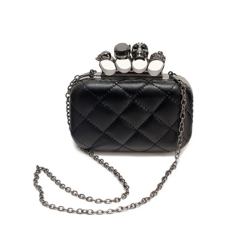 

YOUSE Skull Ring Woman Evening Bag Vintage Plaid Woman Clutch Bag Ladies Messenger Bags Mini Black Luxury Party Clutches Purse