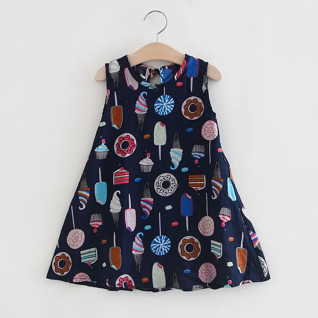 Small fresh fashion hot sale dress toddler baby child girl sleeveless ice cream cake print nice платье для девочки 50* |