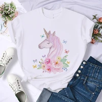 watercolor unicorn womens o neck funny tshirts short sleeve simple lady white tshirt summer clothes tee tops cute female t shirt
