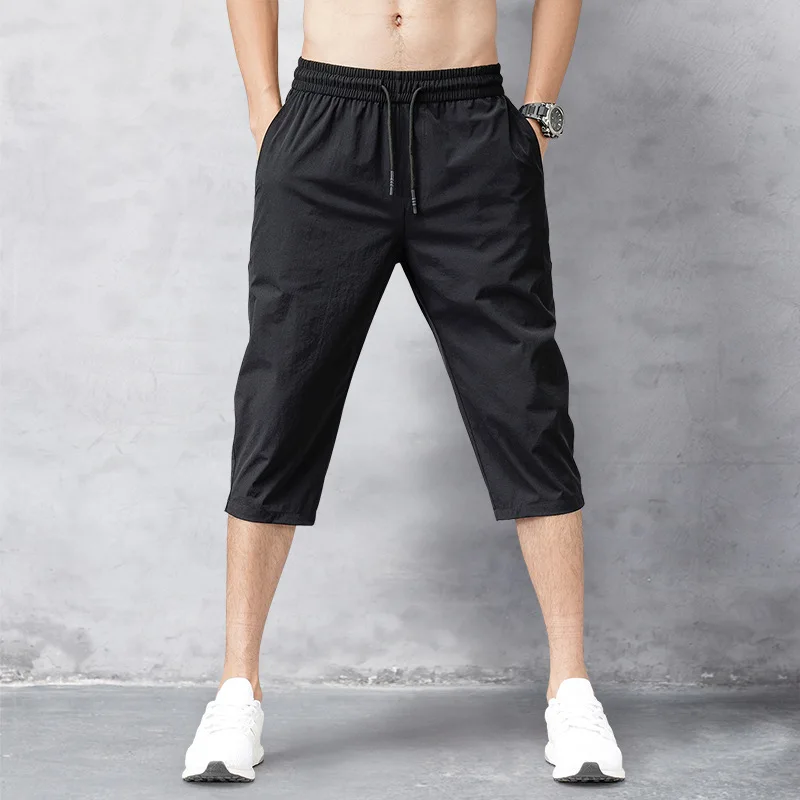 

Men's Shorts Summer Breeches 2021 Thin Nylon 3/4 Length Trousers Male Bermuda Board Quick Drying Beach Black Men's Shorts