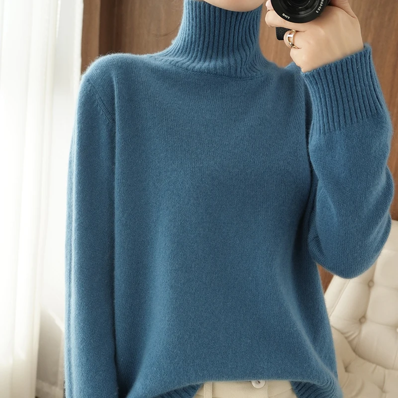 

2020 New 100% Pure Wool Sweater Women's Turtleneck Thicken Pullover Fashion Knitted Sweater Free Shipping Fall Winter Large Size