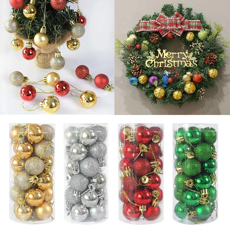 

3cm 24pcs Christmas Balls Ornament Decorations for home Christmas Tree Hanging Bauble Ball New Year Navidad Party Decor Supplies