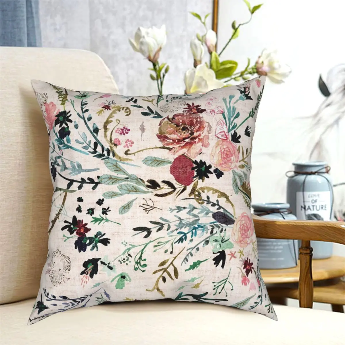 

Fable Floral Square Pillowcase Printed Zip Decor for Room Cushion Case 18"