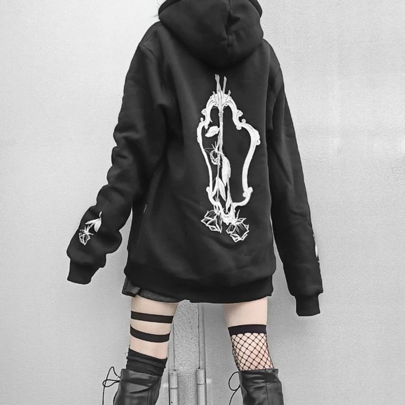 

Streetwear Cartoon Print Loose Sweatshirts Women Casual Fashion Cotton Hooded Shirts Gothic Fashion Retro Clothes Cuteandpsycho