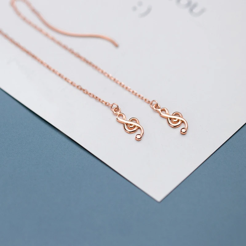 

Real 925 Sterling SIlver Music Note Treble Clef Threader Earrings Long Musical Note Pull Through Drop Earrings for Music Lovers