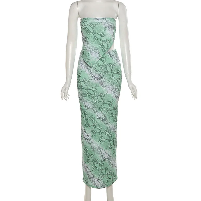 

2021 new Women's Clothing Matching Sets strapless sleeveless backless breast wrap sexy and elegant summer birthday two-piece set