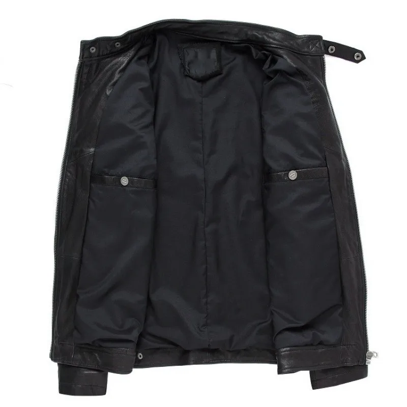 Мужская Байкерская кожаная куртка мотоциклетная куртка-бомбер из натуральной