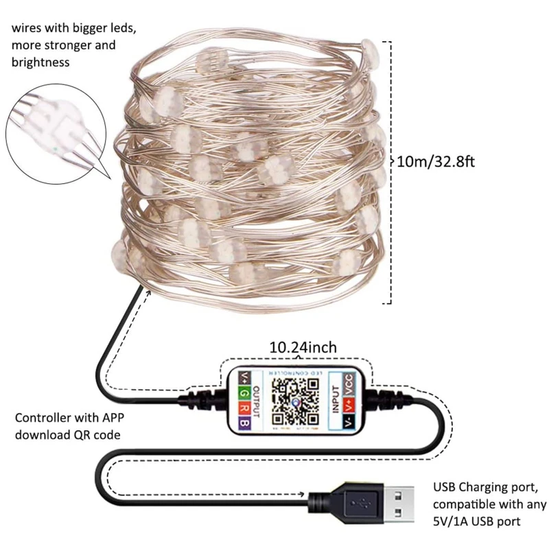 

13MA 2/5/10/15/20 Meters LED Light String Christmas Tree Decoration Copper Wire Lights Bluetooth USB RGB App Remote Control Lamp