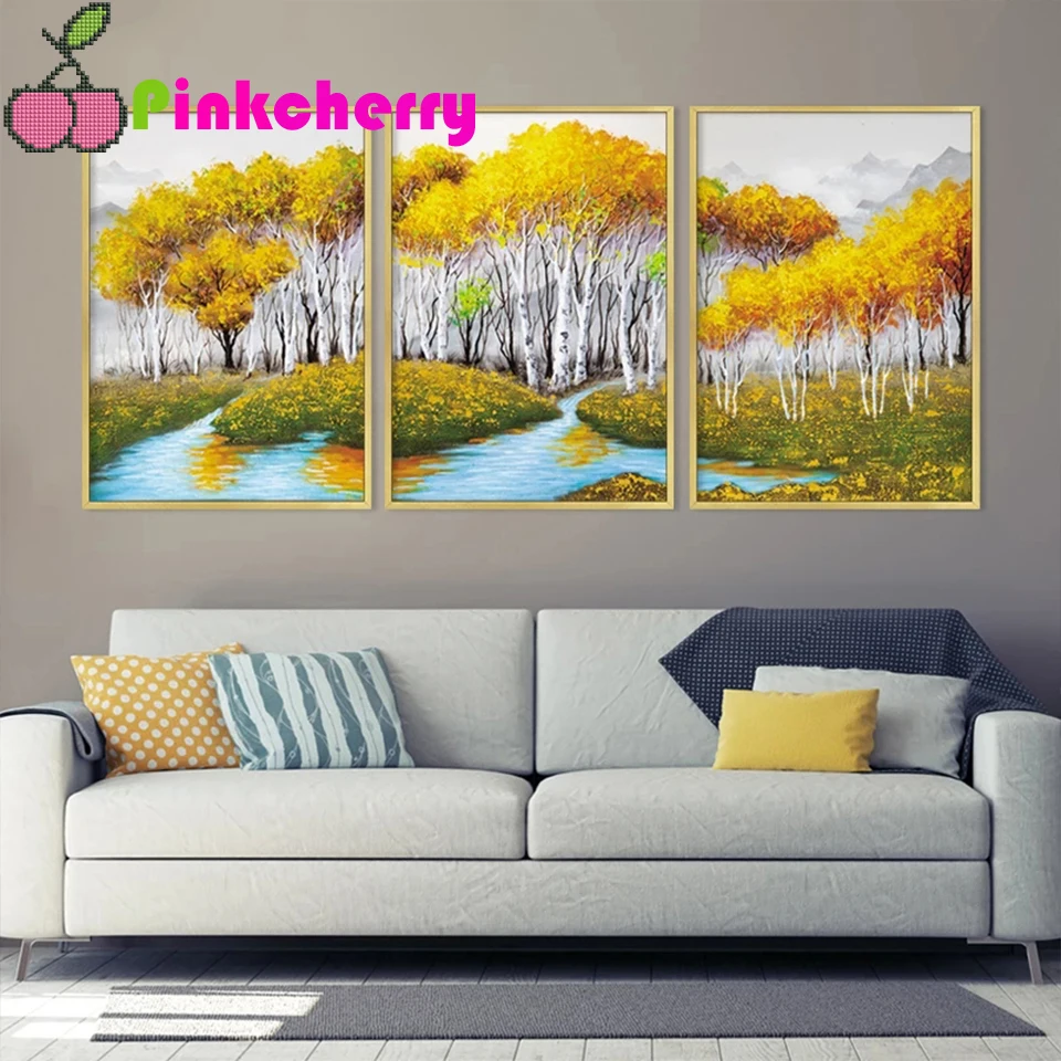 

Yellow Forest Leaves 5d diy Diamond Painting Full Square round landscape Diamond Embroidery gift mosaic modern nordic decor k459