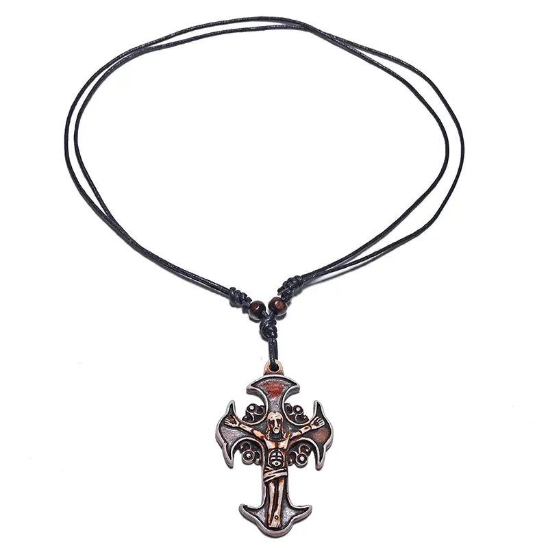 

FX035 Gothic cross necklace Jesus Christ pendant Choker Retro Jewelry style Imitation Yak Bone necklace Wholesale Amulet Gift