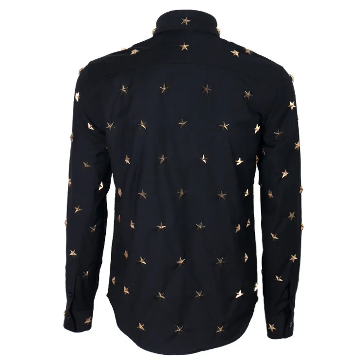 

Metal Five-pointed Star Rivet Shirts Personalized Hair Stylist Men's Shirts Streetwear Men Clothes 2020 Men Shirt Long Sleeve