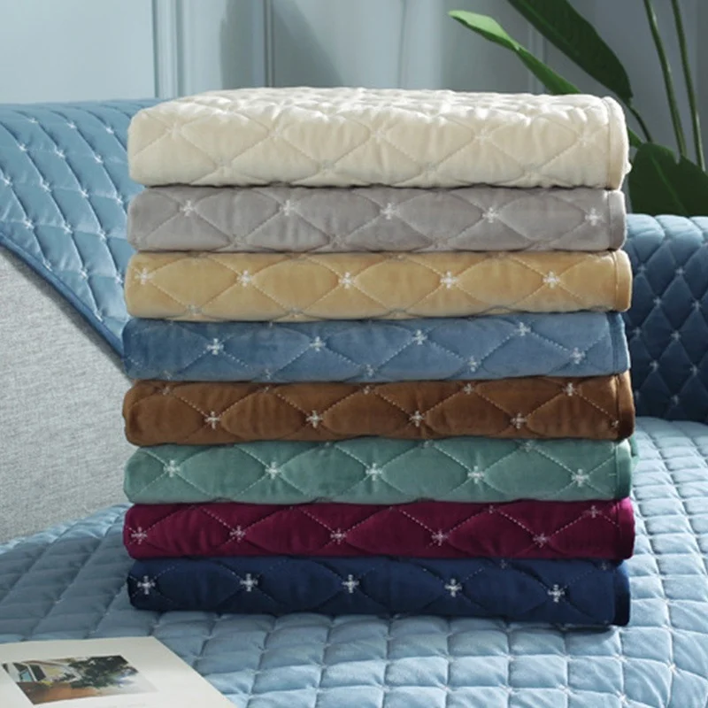 

Winter Solid Color Sofa Cushion Plush Thick Non-slip Fabric Couch Cover Living Room 1/2/3/4 Seat Universal Sofa Slipcover Towel