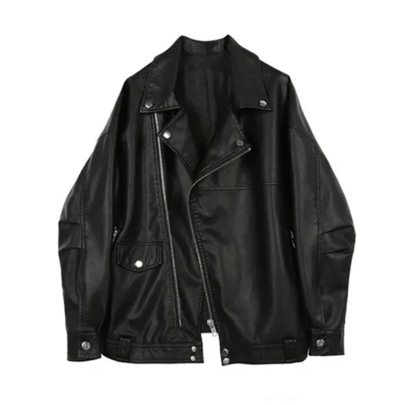 2019 Spring Autumn Moto Biker Faux Leather Short Jacket Womens Black Pu Leather Jacket Ladies Punk Loose Motorcycle Coat Zipper