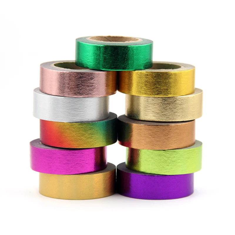 1X 15mm*10m Gold Foil Washi Tape Silver/Gold/Bronze/Rose/Green/purple Color Japanese Kawaii DIYScrapbooking Tools Masking Tape