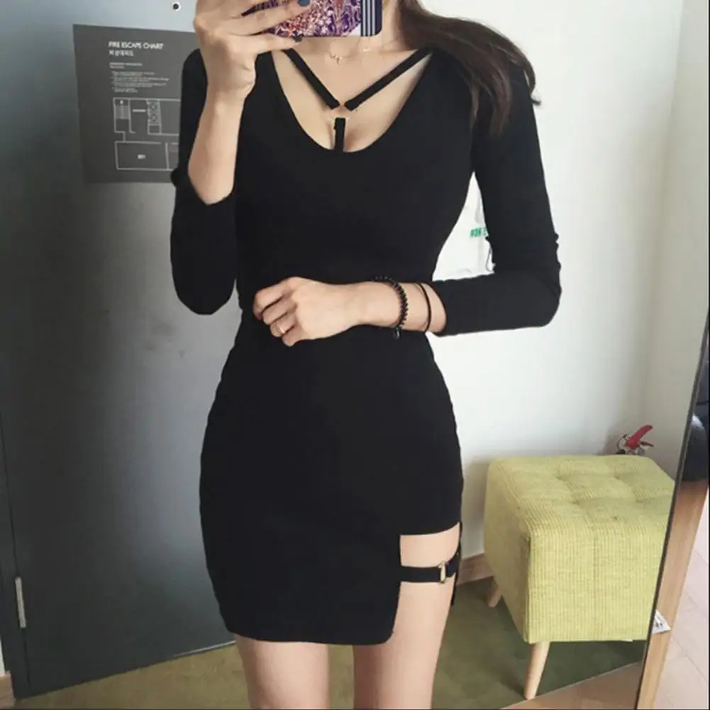 

Fashion Women Solid Color Sexy Hollow O Neck Long Sleeve Crop Top Short T-shirt
