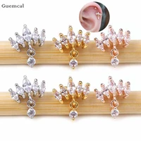 guemcal 2pcs explosion style stainless steel multicolor crown straight rod threaded earrings piercing jewelry