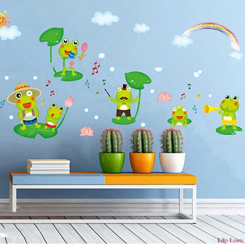 

Cartoon Happy Frog Wall Sticker For Kids Room Children's Bedroom Home Decoration Mural Animals Nursery Stickers Wallpaper