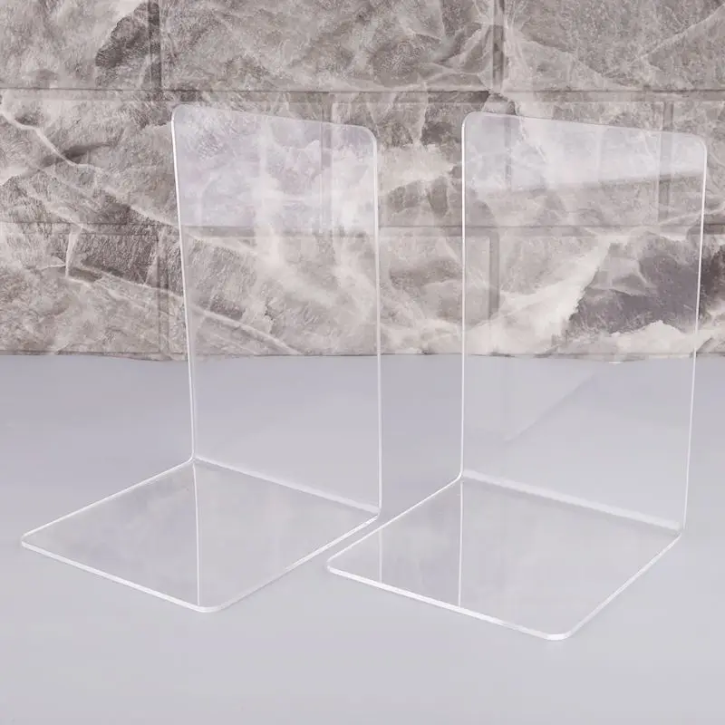 

2Pcs Clear Acrylic Bookends L-shaped Desk Organizer Desktop Book Holder School Stationery Office Supplies