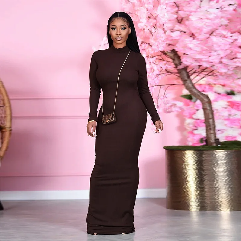 

Casual WomenKnit Ribbed Long Dress Hollow Out Backless Full Sleeve Dresses For Women Party Vestido