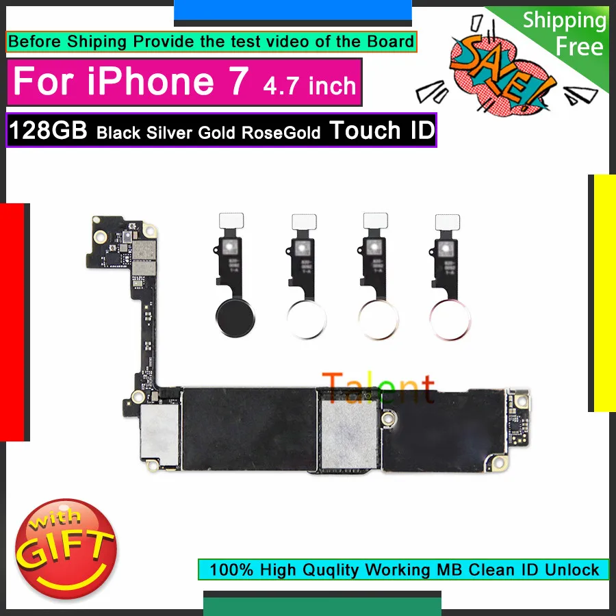 Материнская плата для IPhone 7 128 ГБ черный серебристый золотой цвет RoseGold сенсорная