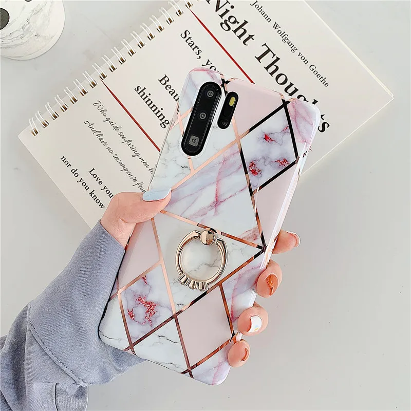 

Чехол для Etui p40 lite с мраморным покрытием IMD, чехол для Huawei P 40 P30 P20 Mate 20 30 Lite Pro, мягкий силиконовый чехол с держателем для кольца, задняя крышка