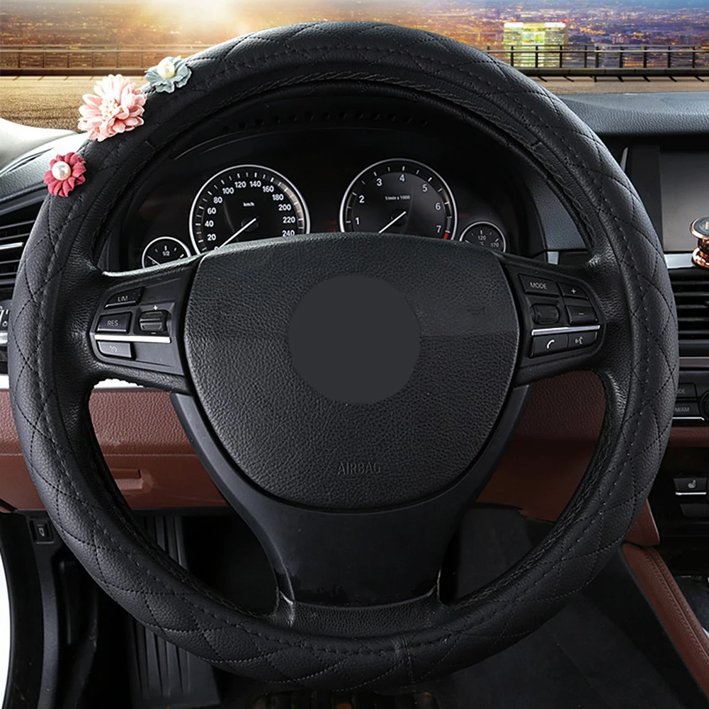 2018 Новый полностью кожаный Авто чехол рулевого колеса автомобиля с цветами дышит