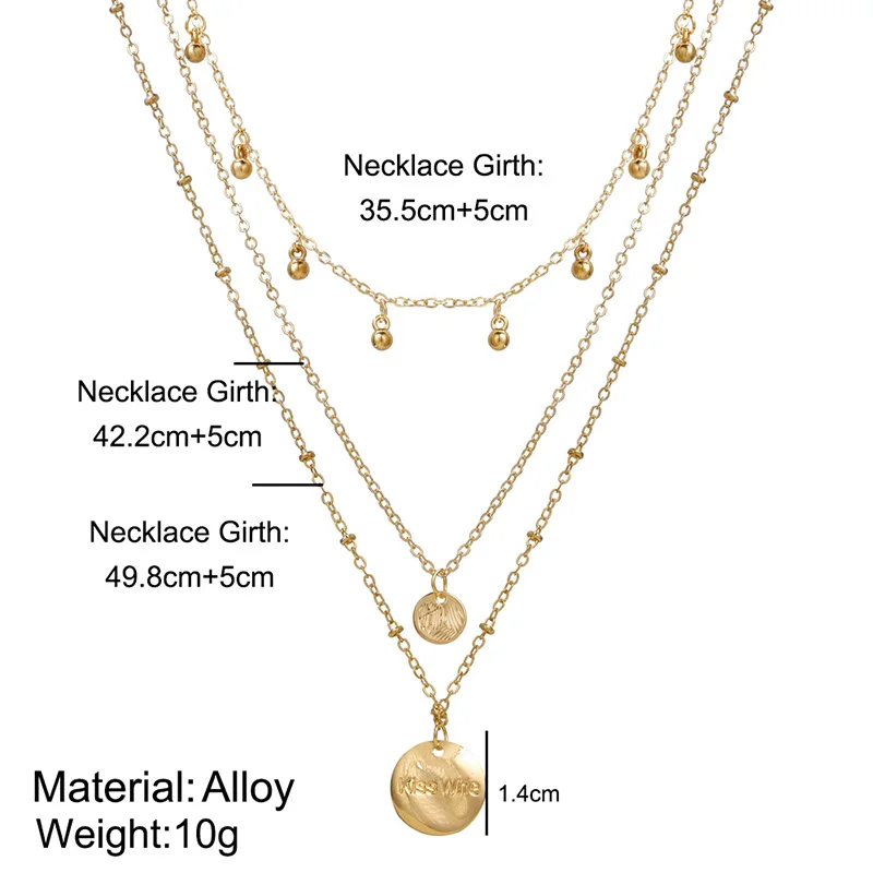 Geometric Round Coin Pendant Necklaces for Women Female Multi -Layer Gold Beads Chain Letter Necklace Jewelry ketting collier | Украшения и