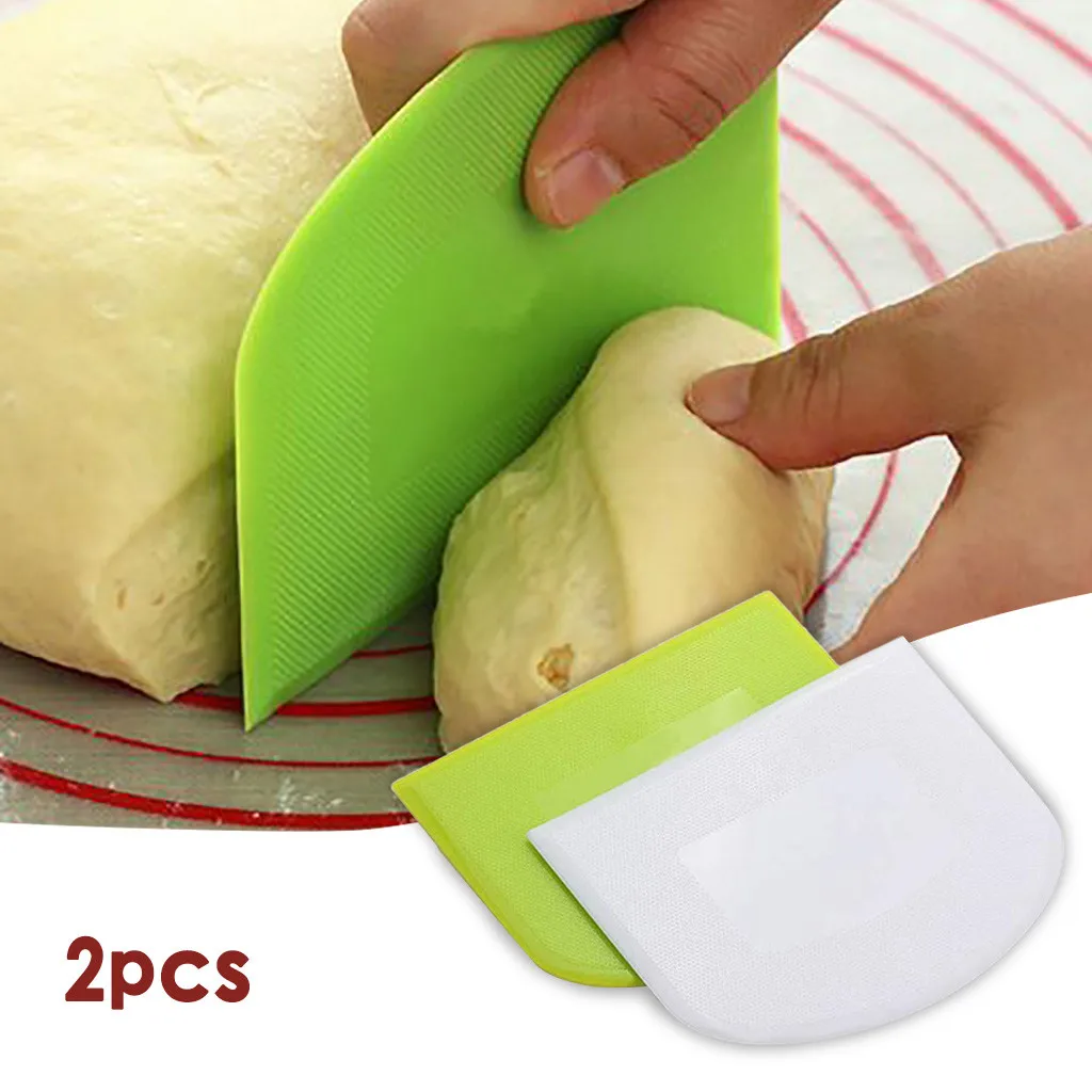 

2PCS Plastic Pastry Cutter Pizza Dough Scraper Cake Spatulas Tool Fondant White Trapezoid Bread Baker PP Butter Knife