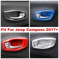inner door handle bowl decoration trim cover sticker for jeep compass 2017 2021 red blue carbon fiber matte interior kit