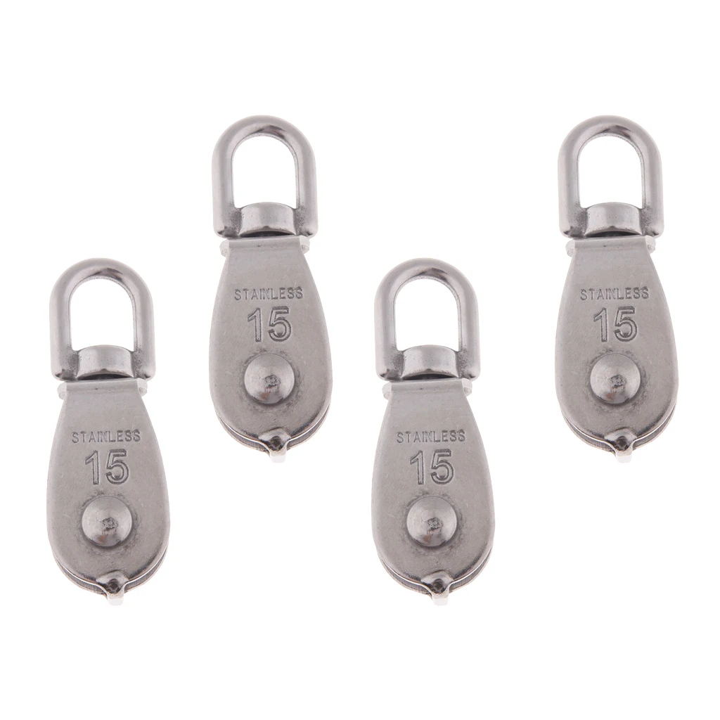 

4Pcs 304 Stainless Steel Single Swivel Pulley Block with Swivel Eye M15