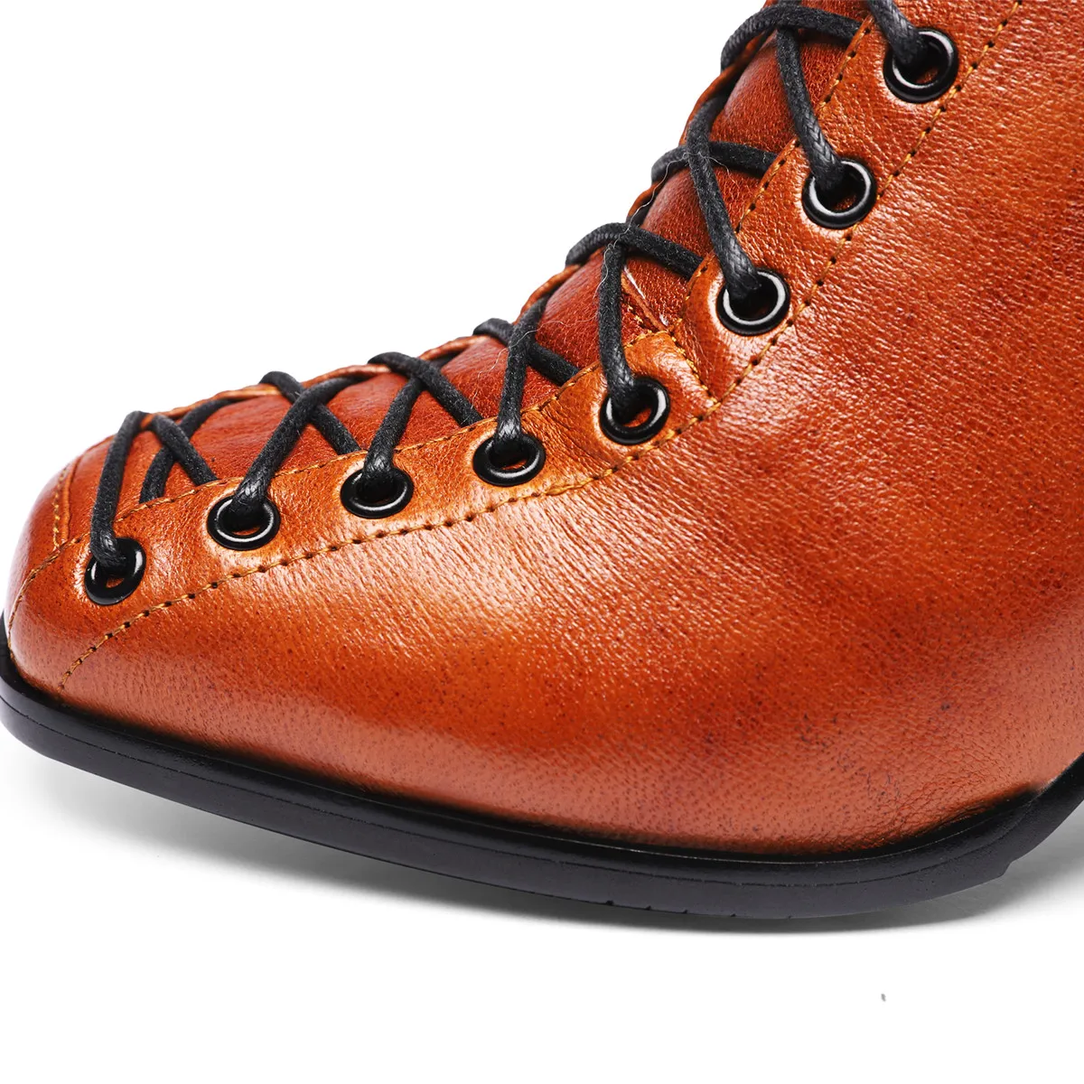 

Plus size 34-42 women's genuine leather thick high heel lace-up ankle boots cross strap female autumn short martin boots shoes