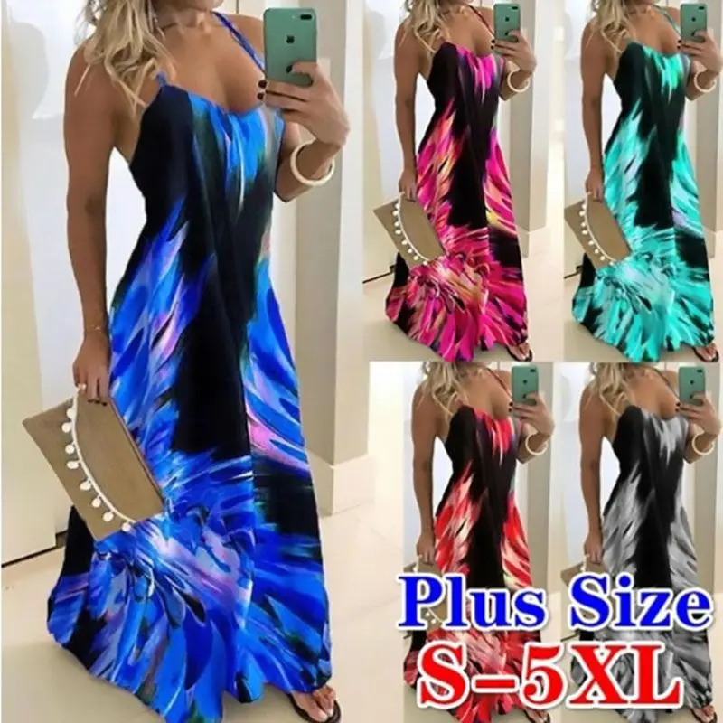 

2020 Women Casual Loose Strap Dress Colors Summer Sexy Boho Bow Camis Befree Maxi Dress Plus Sizes Big Large Dresses Robe Femme
