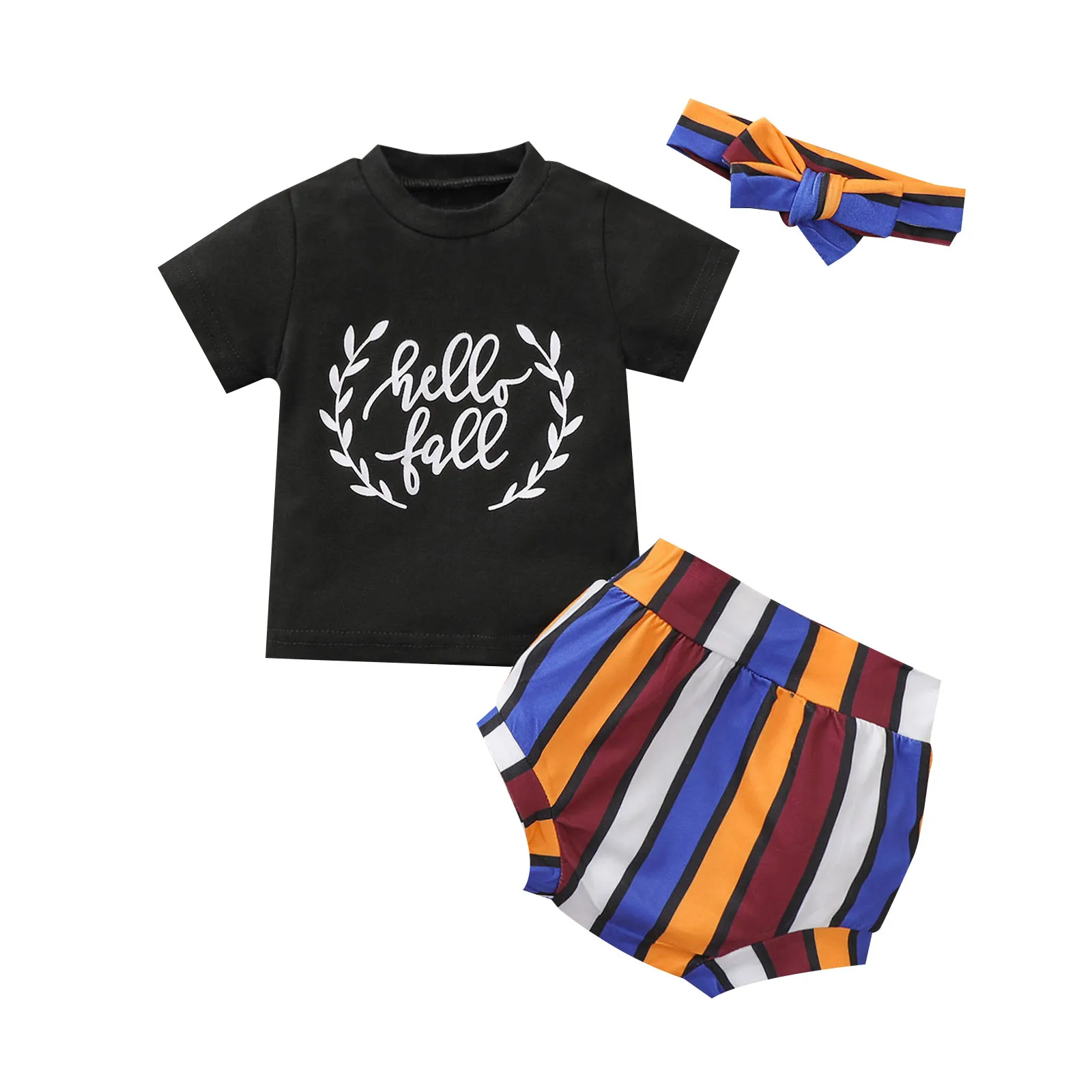 

Летняя одежда для маленьких девочек от 0 до 24 месяцев, модная футболка с коротким рукавом и надписью + короткие брюки + повязка на голову в пол...