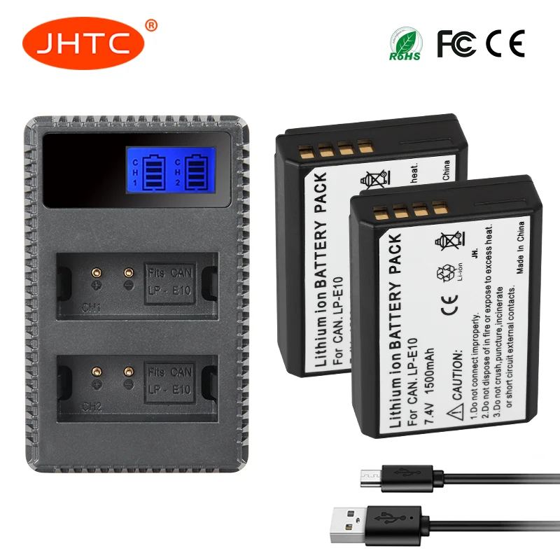 Аккумулятор JHTC на 1500 мА · ч и зарядное устройство USB с ЖК дисплеем для камеры Canon EOS