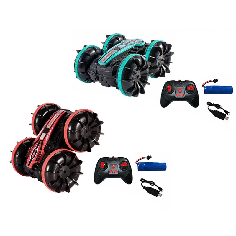 

Трюковый Радиоуправляемый автомобиль 1200 мАч 4Wd, водный и наземный автомобиль 2 в 1 с дистанционным управлением, 2,4 ГГц, двухсторонний флип-амф...