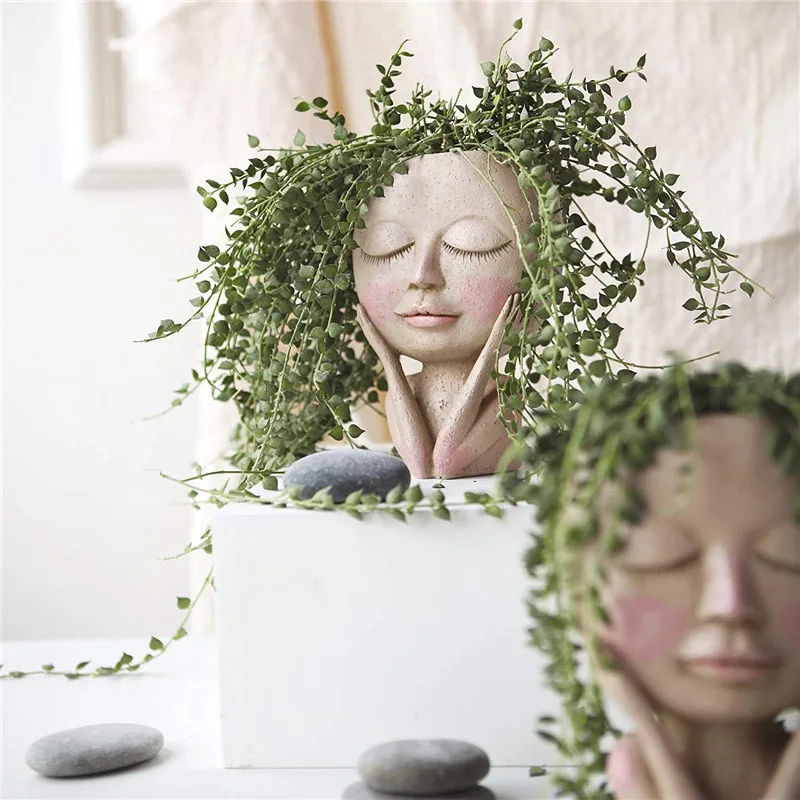 

Nordic Creative Resin Human Head Vase Cute Doll Vases Flowers Arrangement Doll Sculpture Flower Potted Plant Home Decoration