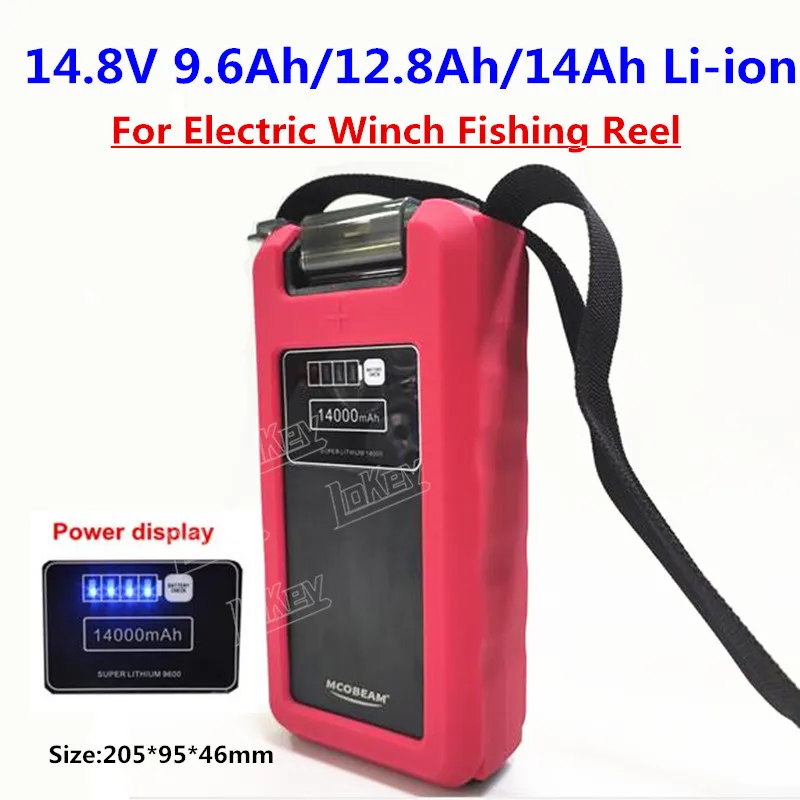 

New arrival 14.8v 9600mAh 12800mAh 14000mAh Lithium ion battery with BMS for electric winch fishing reel battery with 3A Charger