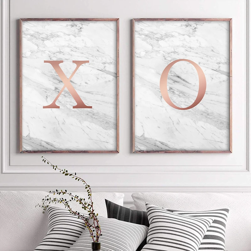 

Rose Gold Marble Posters and Prints Scandinavian XO Letters Poster Wall Art Fashion Painting Art Wall Pictures for Living Room