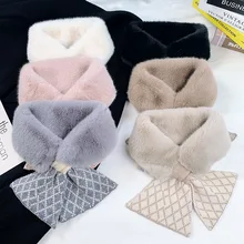 Bufanda de lana gruesa y cálida para mujer, pañuelo de punto con punto de cruz de imitación de conejo, estilo coreano, novedad de 2021