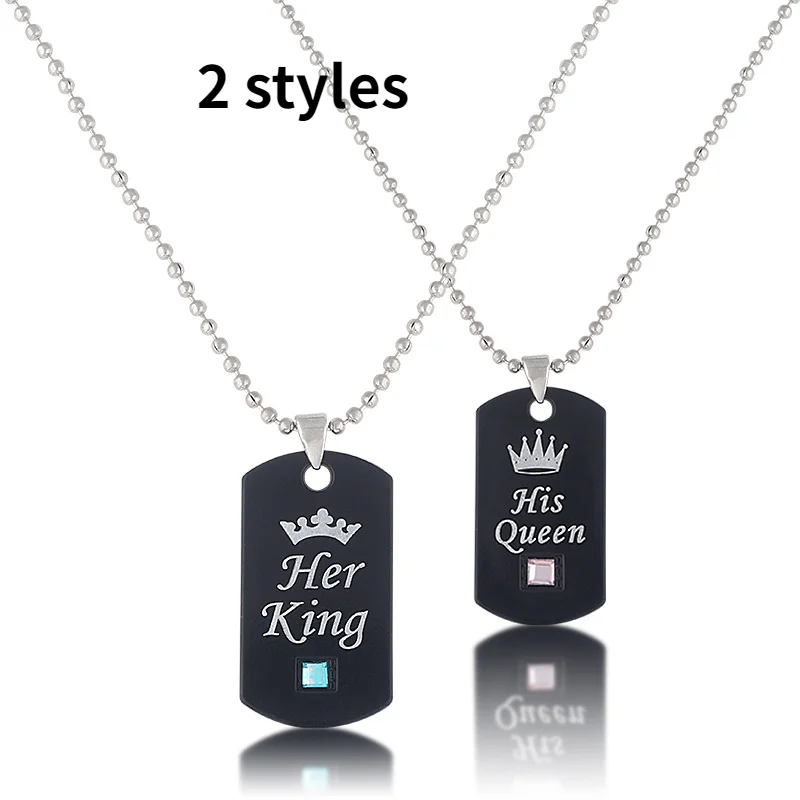 

European and American popular Valentine's Day gifts Her King His Queen Couple inlaid army necklace for unisex