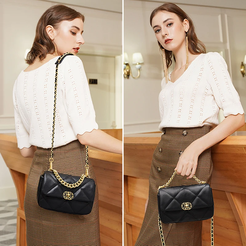 LAORENTOU Bobility Black Women's Bag Cow Leather Diamond Lattice Messenger Female Small Flap Shoulder Lady Mini Totes | Багаж и сумки