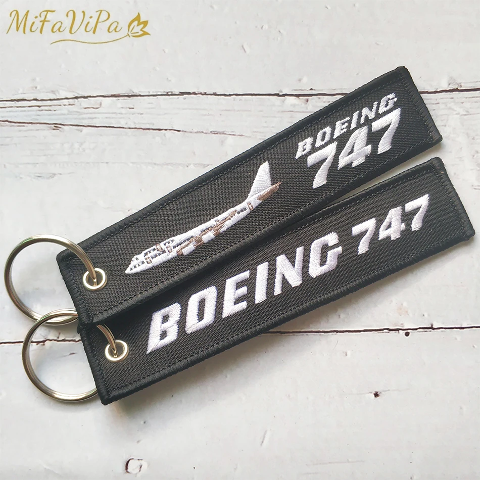 2 PCS Black Embroidery Boeing 747 Fashion Trinket Keychain Phone Strap Aviation Key Chain for Men Gift Luggage Tag Keyrings | Украшения и