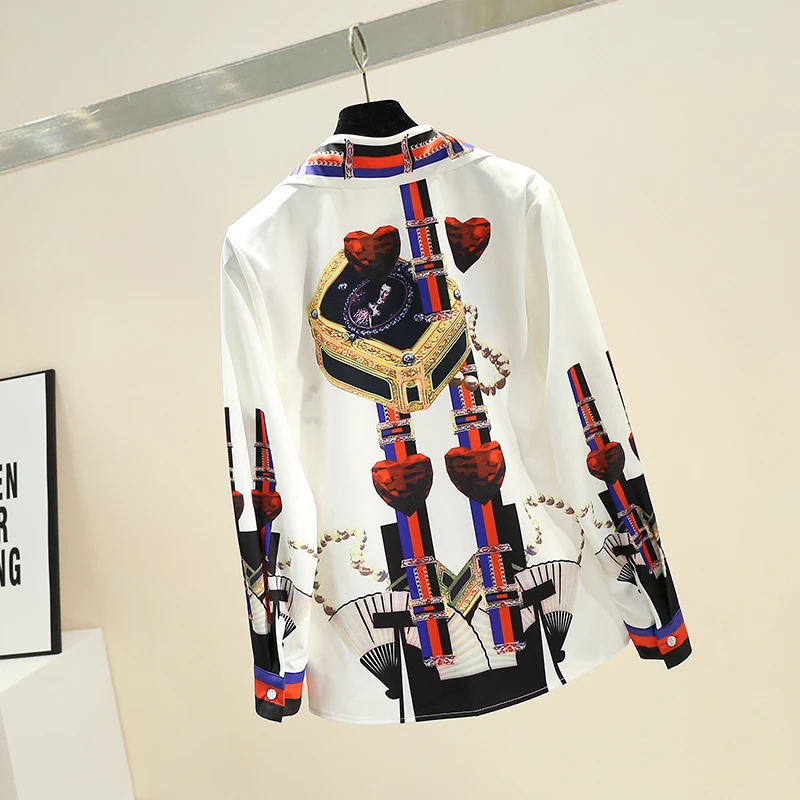 2020 Spring New Retro Print Blouse Women Lapel Shirt Woman Long Sleeve Shirt Tops Office Ladies All-match Blouuse Blusas Femme