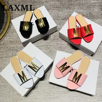 laxml high quality women shoes hollow breathable letters outdoor flip flops casual solid color flat bottomed comfortable sandals