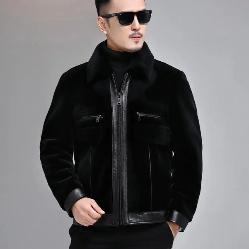 

Зимняя мужская шуба из натурального меха, деловая шуба из натуральной шерсти, приталенная офисная короткая куртка для стрижки овец, размер ...