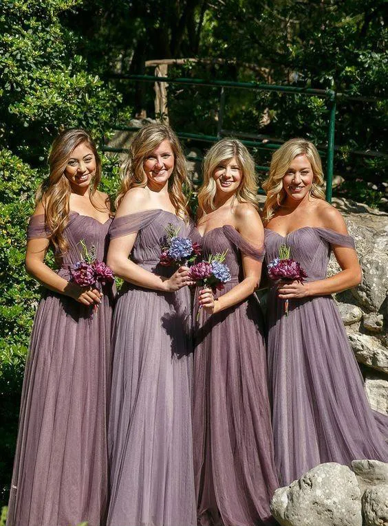 Недорогое Новое скромное платье подружки невесты Тюлевое для кантри пляж сад