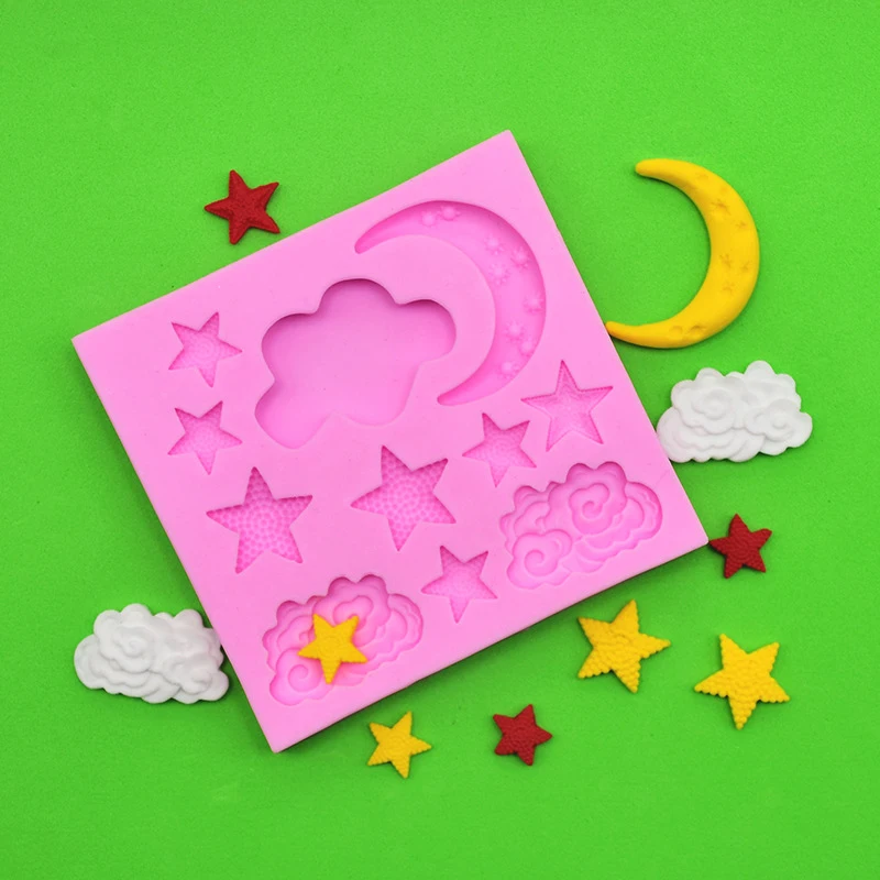 

justdolife Silicone Fondant Mold Moon Stars Clouds DIY Creative Cake Mold Candy Making Mold decoration Tools cupcake mould