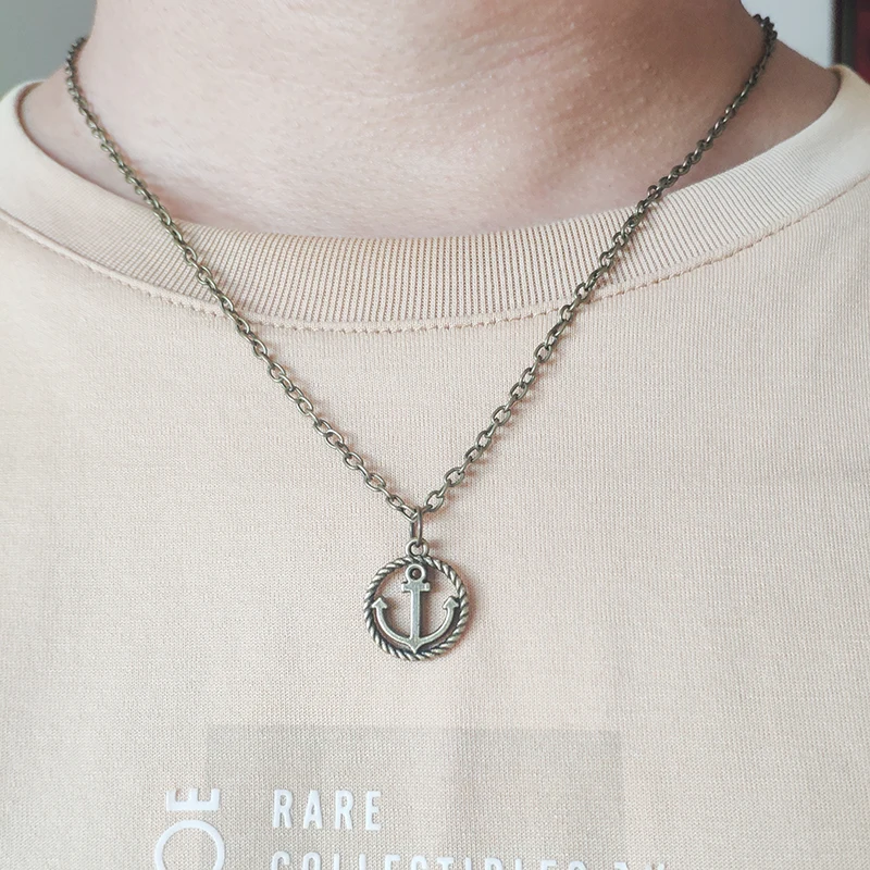 

Fashion Mens Alloy Bronze Color Anchor Pendant Rune Amulet Pirate Ship Lightweight Simple Necklace Exquisite Jewlery Gift