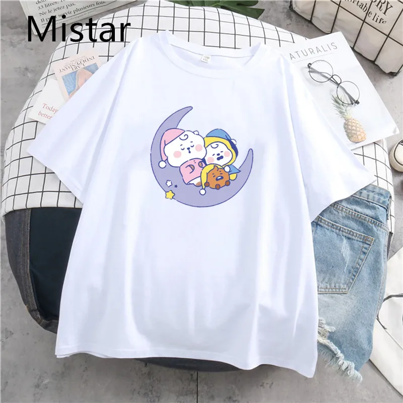 Женская Футболка Kpop Новая модная женская футболка Kawaii BT21 с принтом круглым