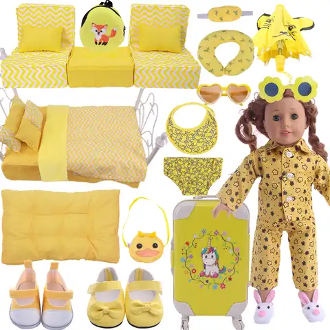 Кукольная мебель диван, постельное белье 5 шт., матрас, пижама, обувь с бантом, для ребенка-реборн 43 см, Одежда для куклы 18 дюймов, игрушечные а...
